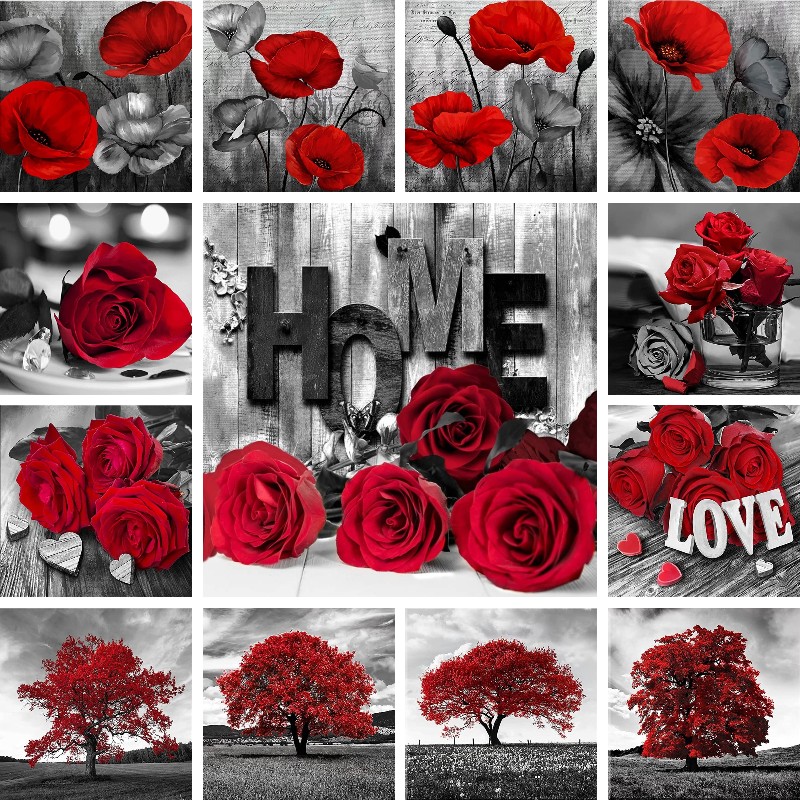 Resin Art Rose - Мозаика из страз, красное, черное искусство,